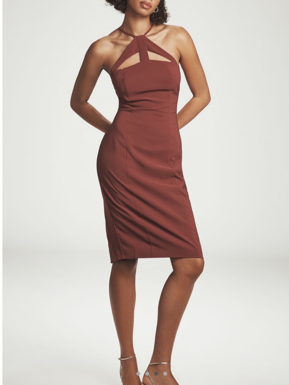 Anthropologie Halter Midi Dress Cut Out Slim Sleeveless New Large Cherry Mauve
